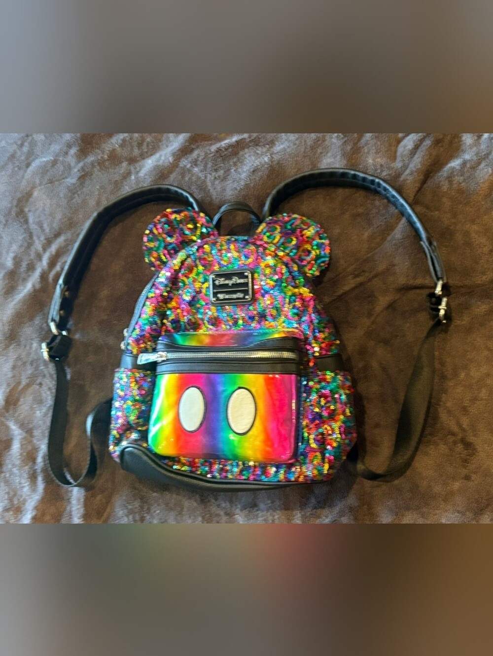 Disney Parks Loungefly Rainbow Sequin Mickey Ears Mini Backpack
